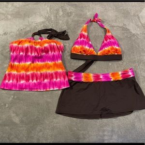 La Blanca Tankini 3 Piece Swim Suit Set Size 12-16